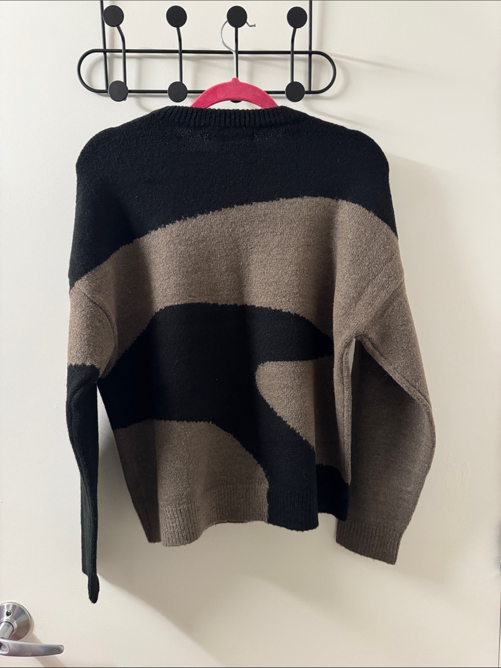 Oak + Fort Colorblock Black and Brown Abstract Crewneck Sweater - Picture 3 of 3